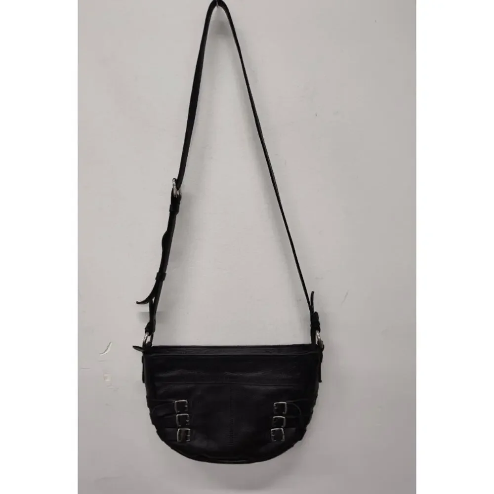 FRYE BLACK LEATHER SELENA BELTED CROSSBODY BAG